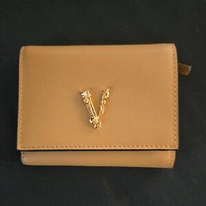 Versace Beige Leather Tri-fold Wallet